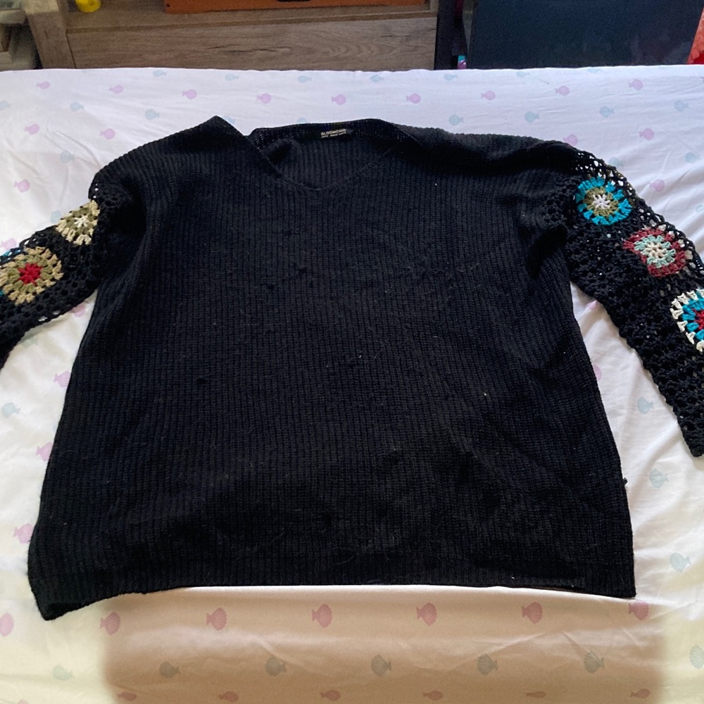 Bloomchic Black Sweater with Crochet Sleeves